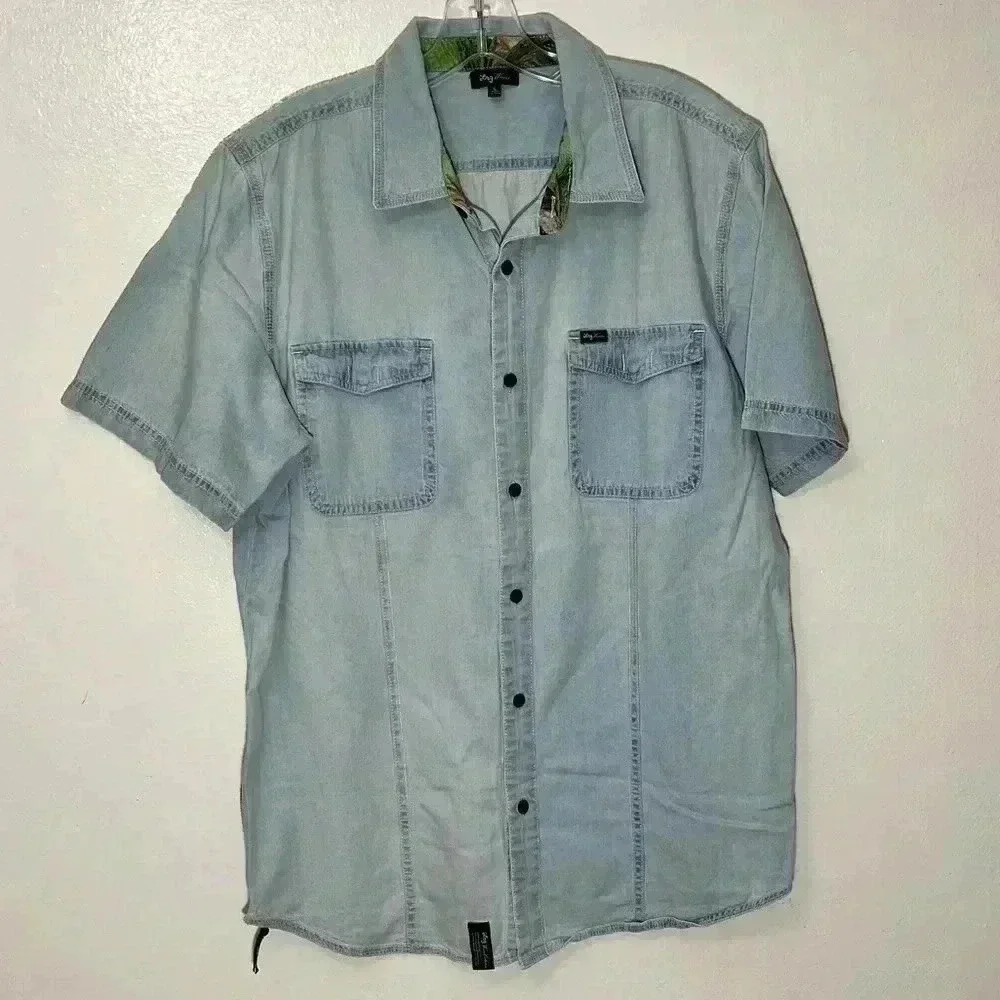 LRG Wovens Men’s Faded Denim button down | size Large